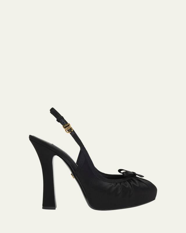 Satin Bow Slingback Ballerina Pumps